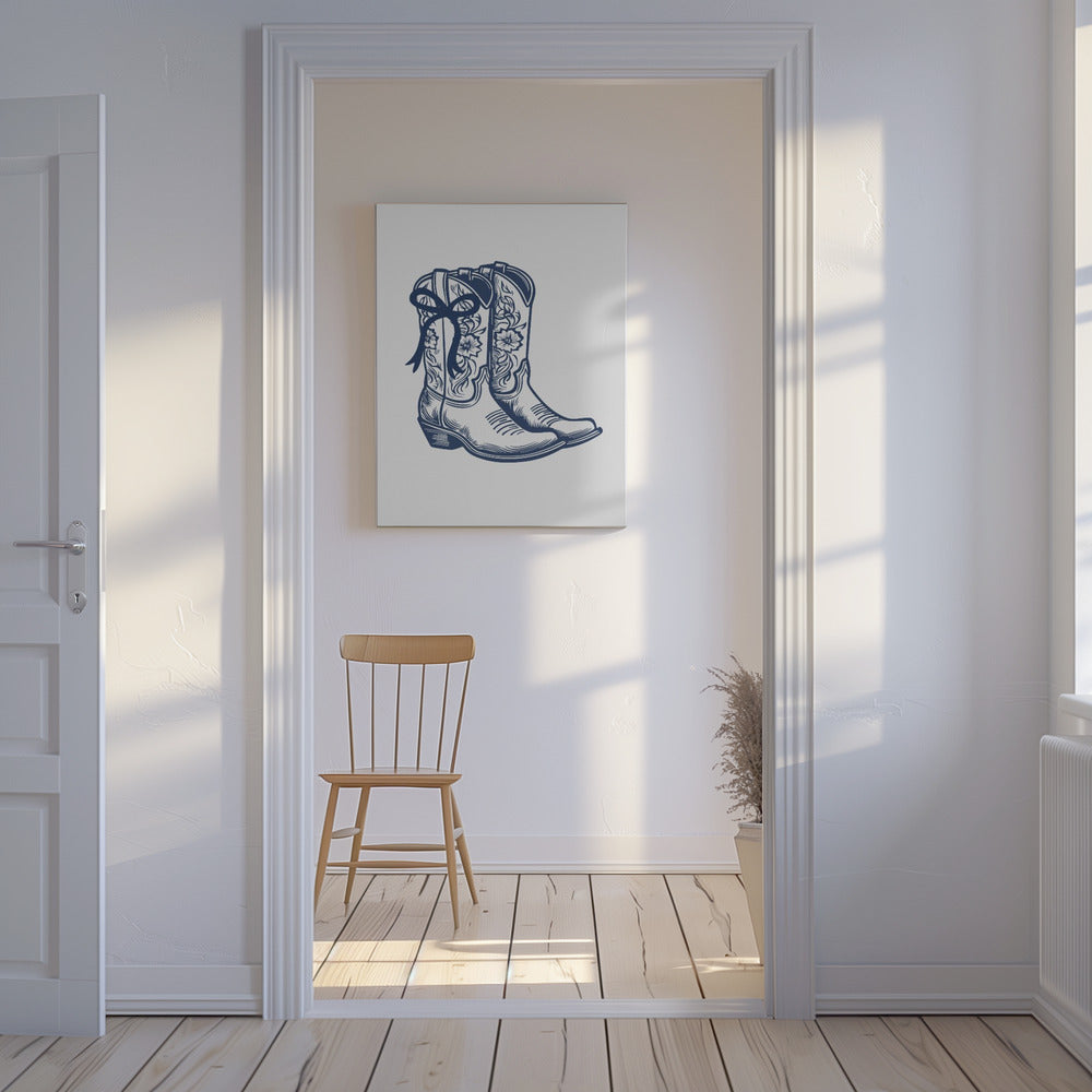 Granatowe kowbojskie buty z kokardą | Wydruki na łótnie