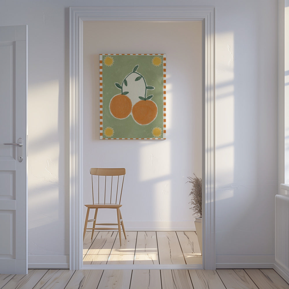Orange Frucht auf grünem Hintergrund | Leinwand