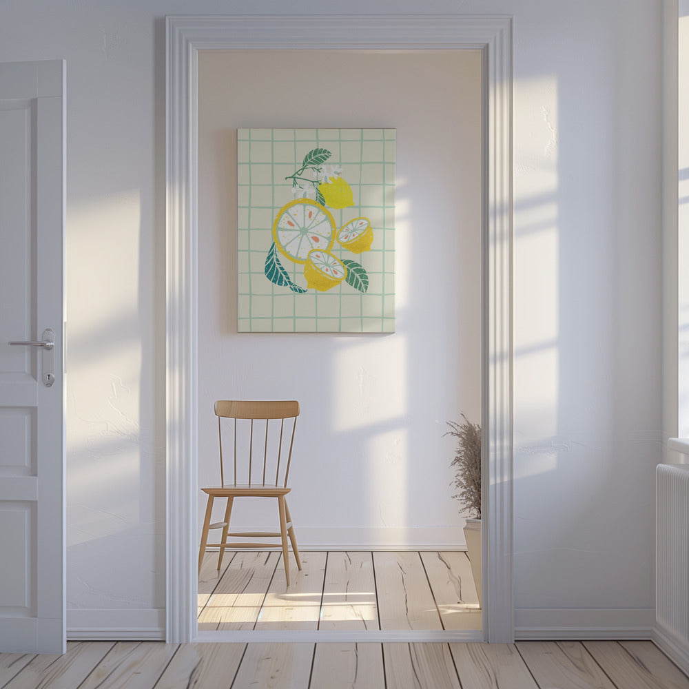 Zitronenscheibe mit Blättern | Leinwand