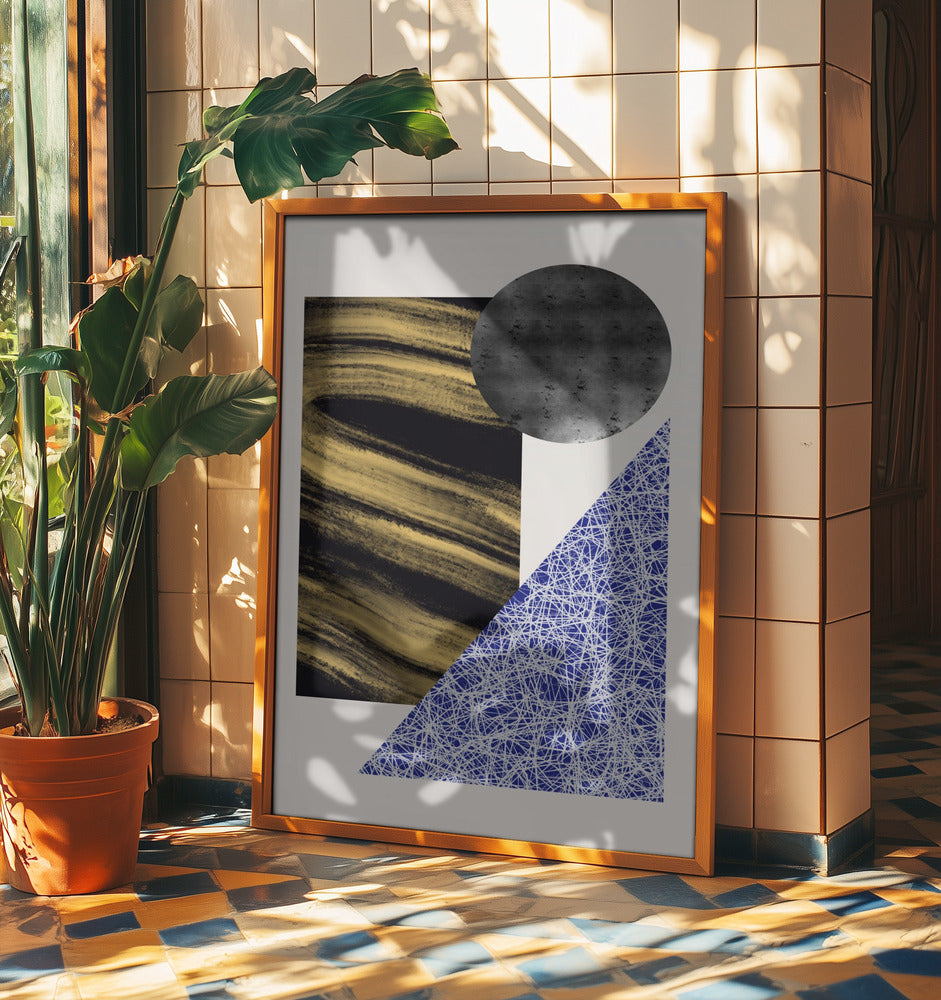Geometric Shapes With A Black And Gold Textured | Poster