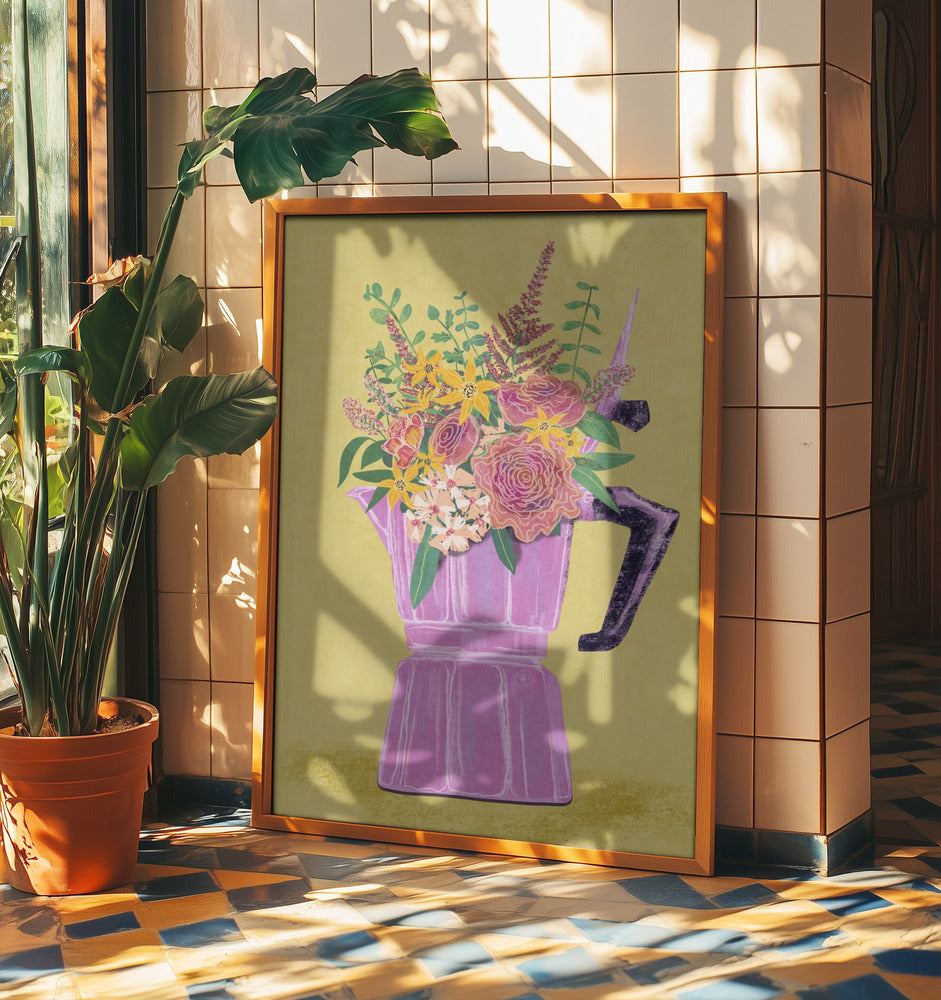 Espressomaschine mit Blumen | Poster