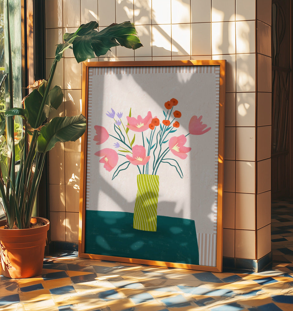 Colorful Blossoms in Stripes | Poster