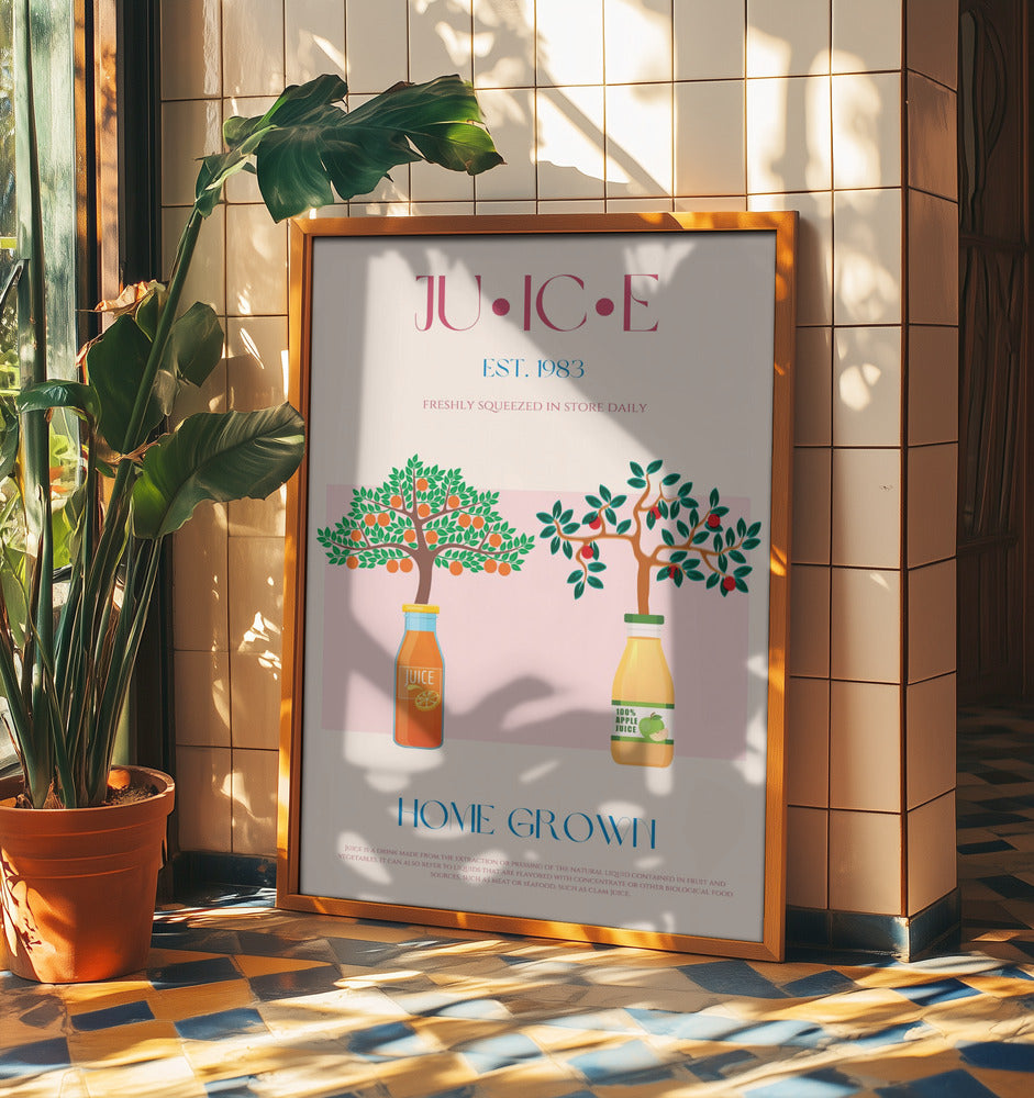 Orange and Apple Trees with Juice Bottles | Poster