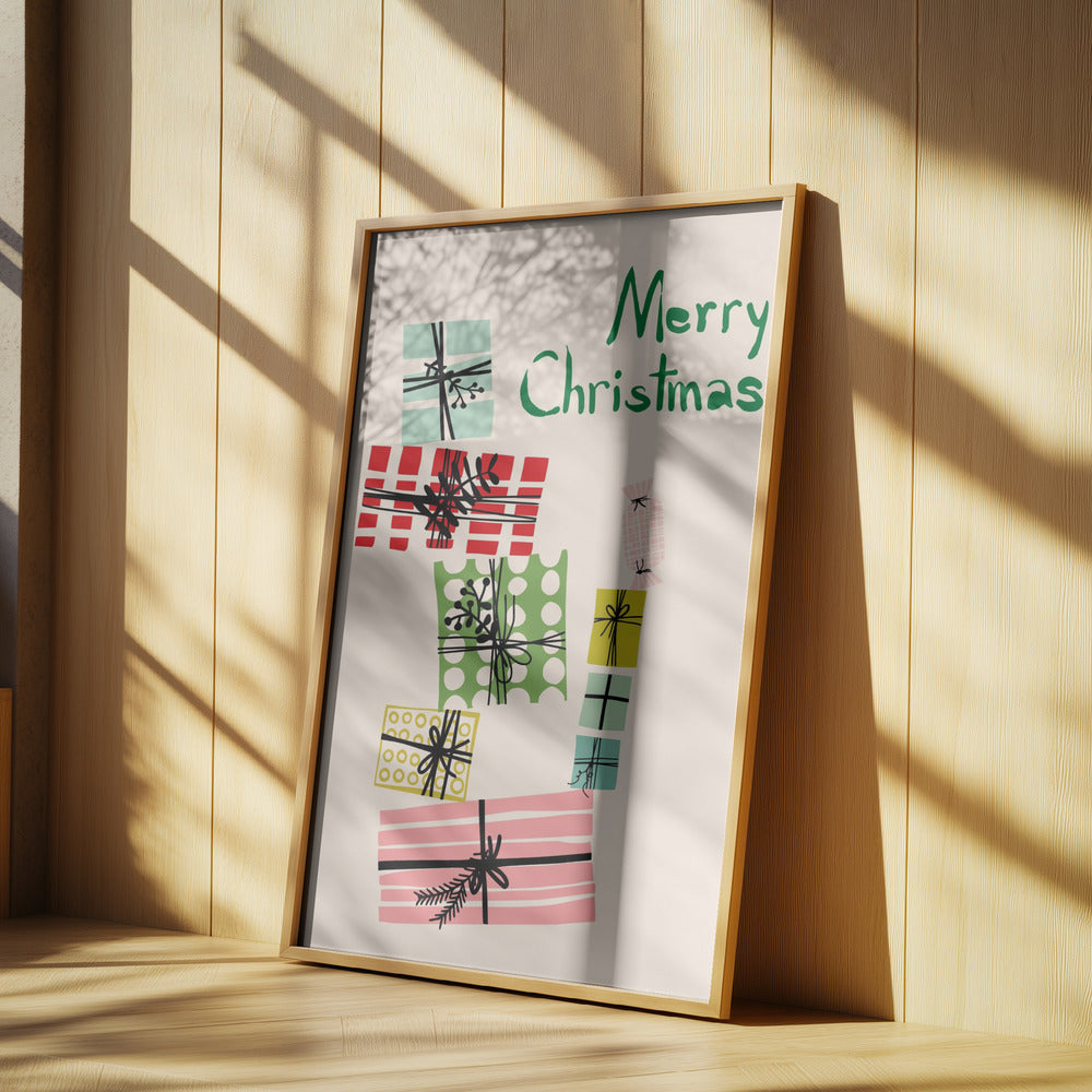 Wobbly pile of Christmas presents | Poster