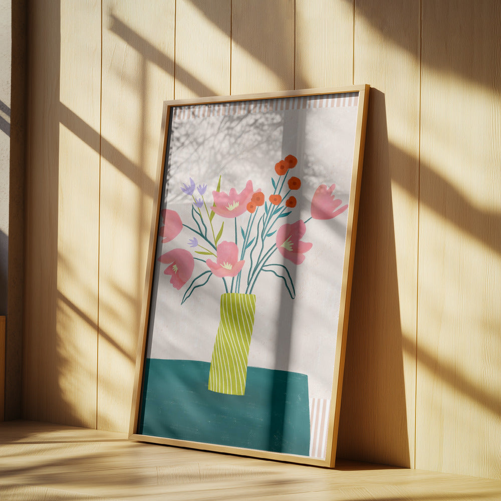 Colorful Blossoms in Stripes | Poster