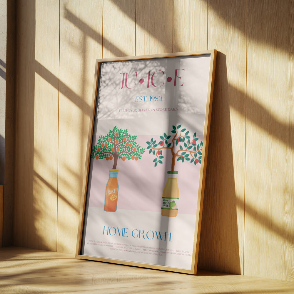Orange and Apple Trees with Juice Bottles | Poster