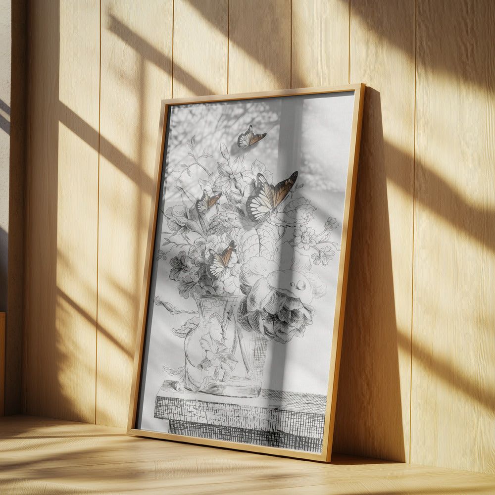 Fjärilarna och vasen med blommor | Poster