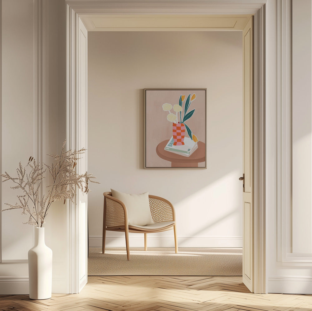 Blomma med en rutig röd vas | Poster