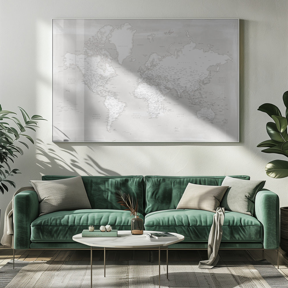 Mappa del mondo dettagliata con città, Maeli neutrale | Stampe su Tela