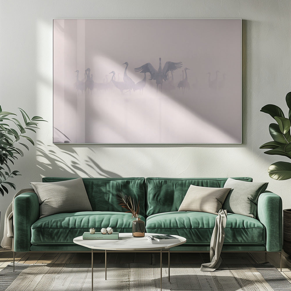 Tranor i morgondimman | Canvas