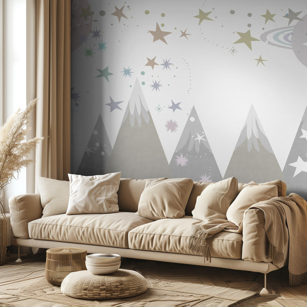 Scene invernali: murale grigio monocromatico per la cameretta dei bambini 9 | Carta da Parati Fotografica