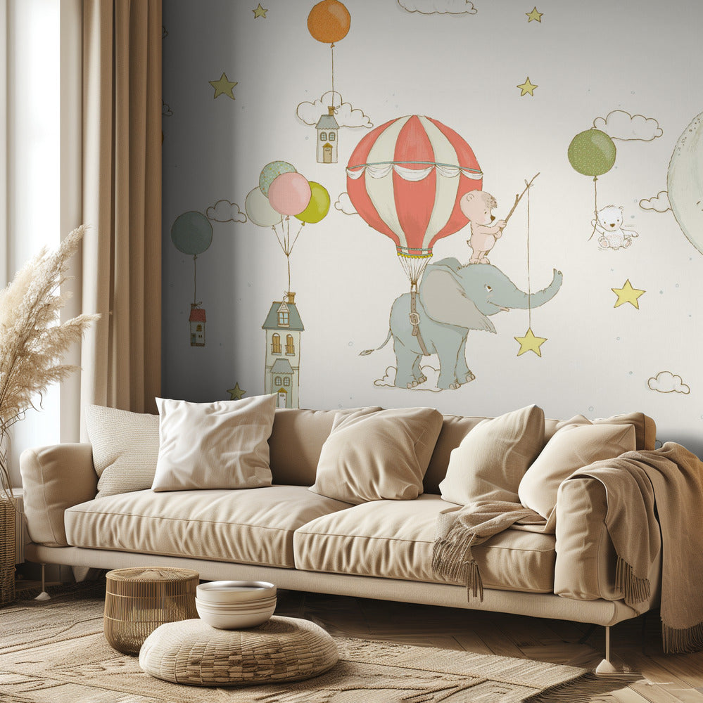 Sueño de elefante_Cielo blanco | Papel Pintado Fotográfico