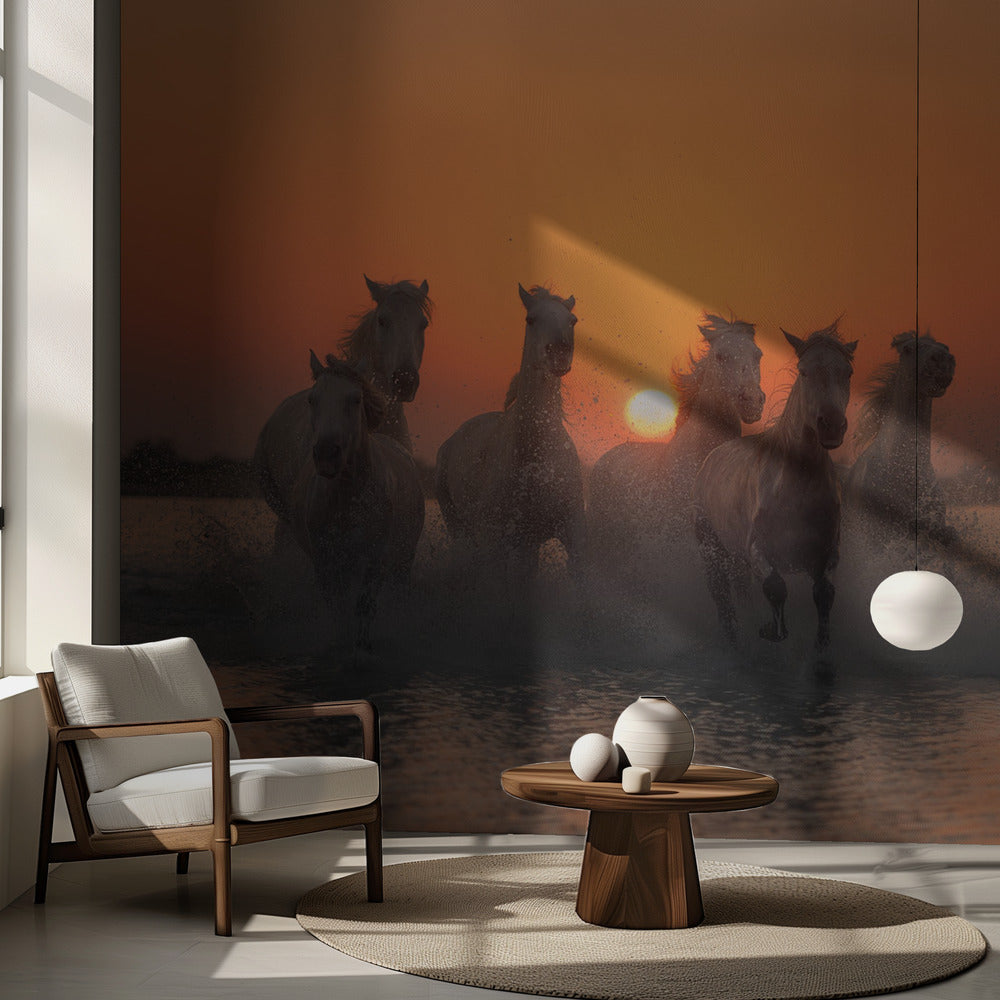 Coucher de soleil en Camargue | Papier Peint Photo