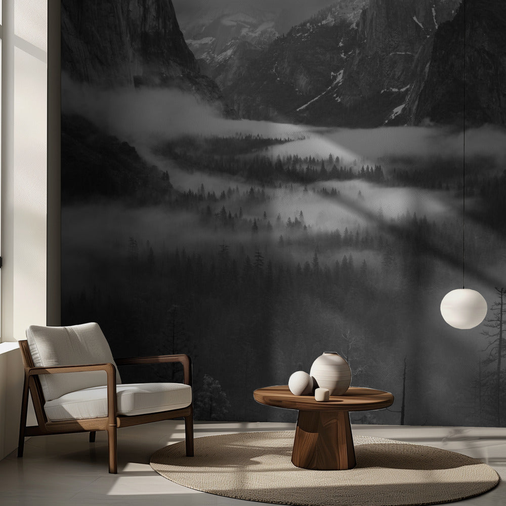 Nebbia sospesa nella valle di Yosemite | Carta da Parati Fotografica