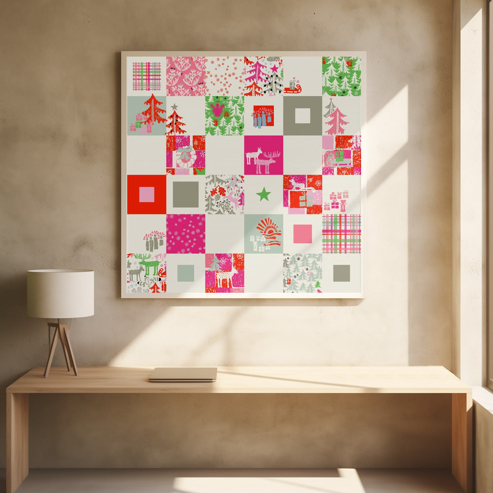 Weihnachts-Winter-Patchworkmuster | Poster