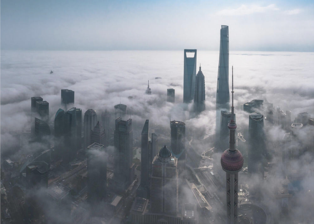 Shanghai sumussa ylhäältä katsottuna | Valokuvatapetit