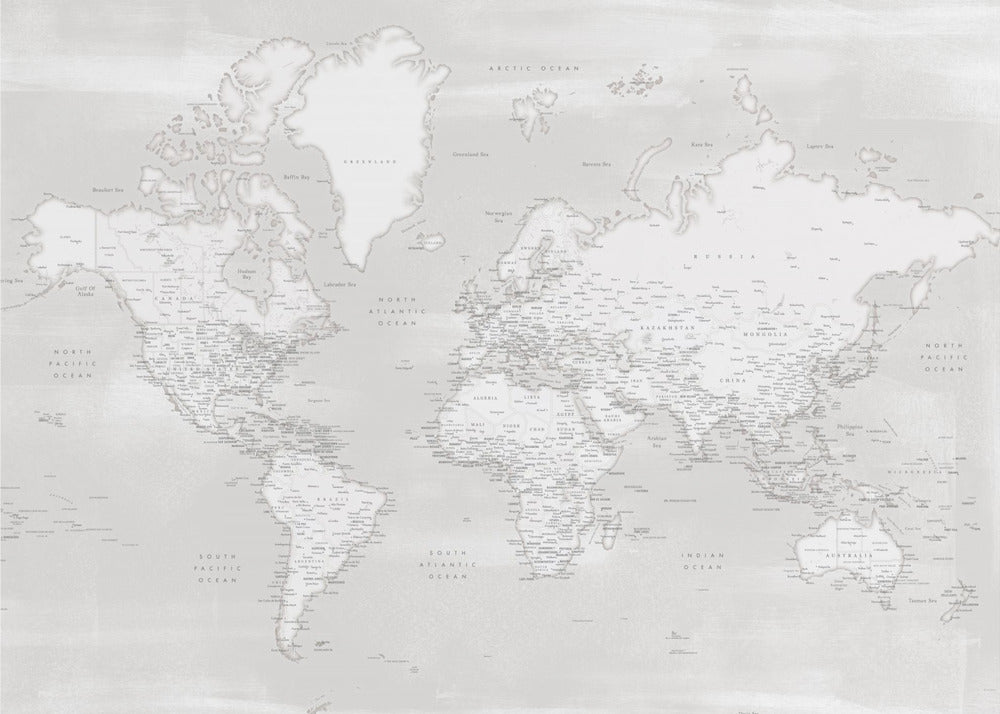Mappa del mondo dettagliata con città, Maeli neutrale | Stampe su Tela