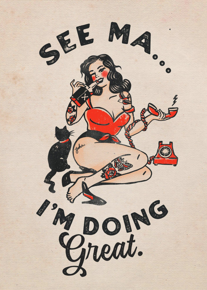 See Ma Poster Funny Vintage Pinup Girl & Cat | Canvas