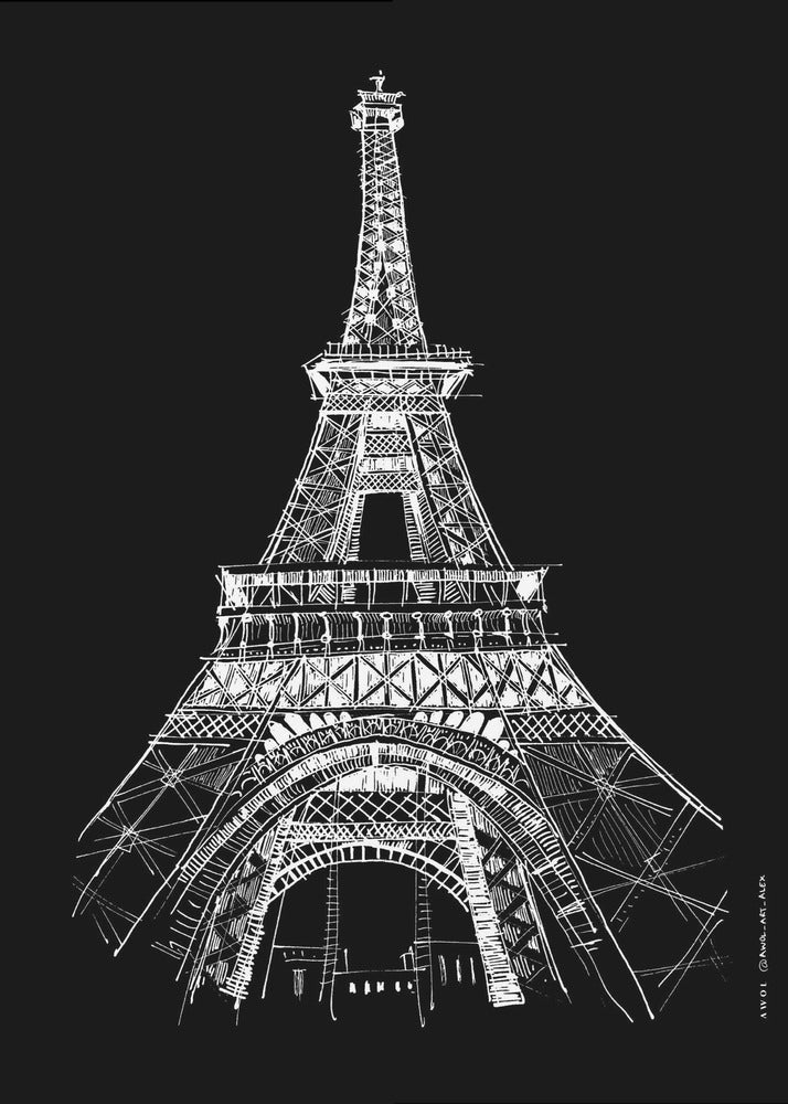 Arkitektonisk teckning av Eiffeltornet, konsttryck från Paris | Canvas