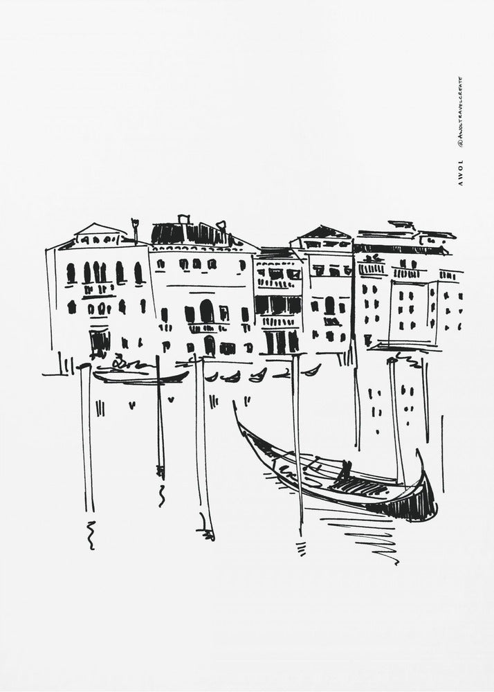 Stampa artistica di viaggio sul Canal Grande di Venezia con gondola, Italia | Stampe su Tela