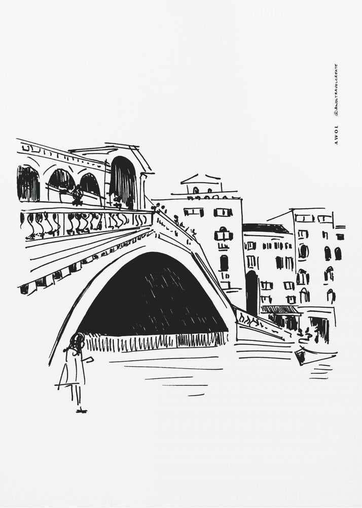 Rialtobroen, Venedig-illustration, Italiens bykunsttryk | Lærredsbilleder