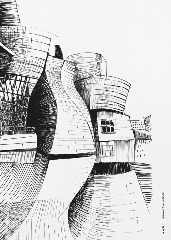 Bilbao Guggenheim-byggnaden, modern arkitekturteckning | Canvas