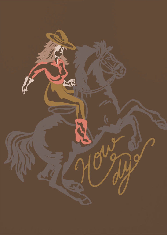 Cowgirl ratsastaa nousevalla hevosella | Canvastaulut
