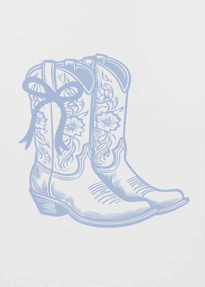 Stivali da cowgirl azzurri con fiocco | Stampe su Tela