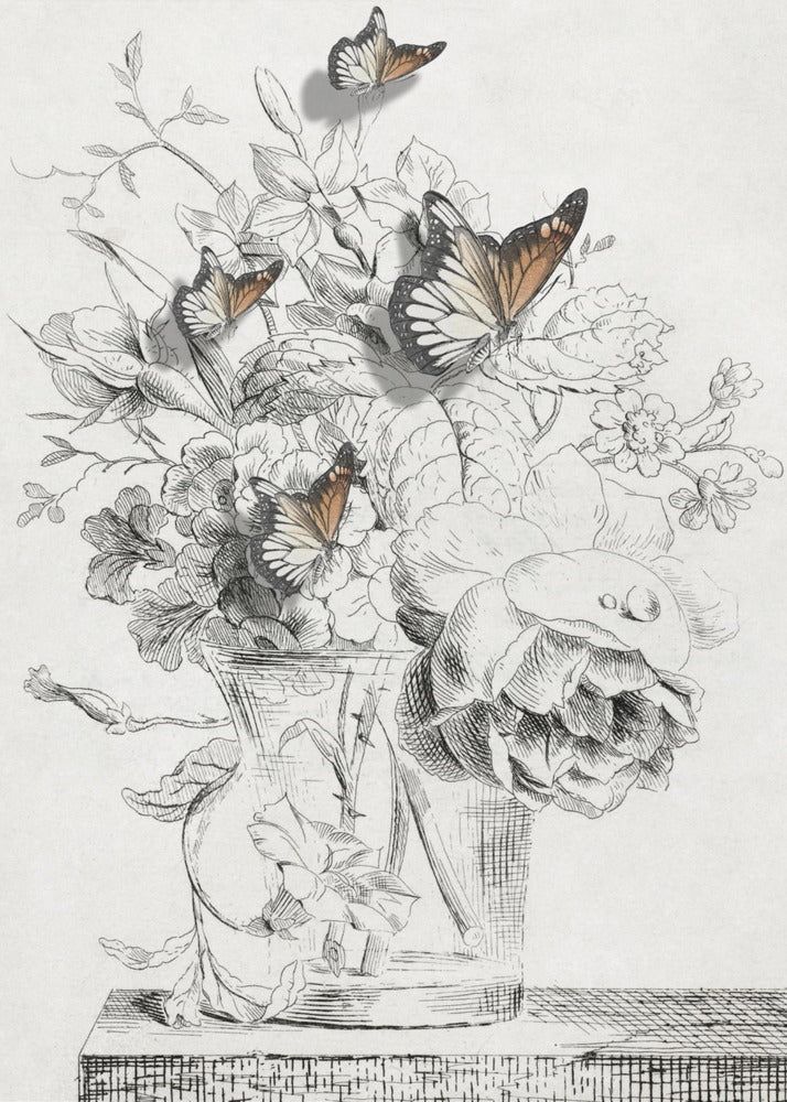 Fjärilarna och vasen med blommor | Poster