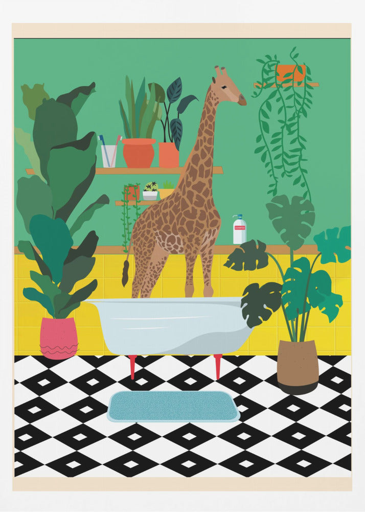 Giraffe Bathtime | Poster