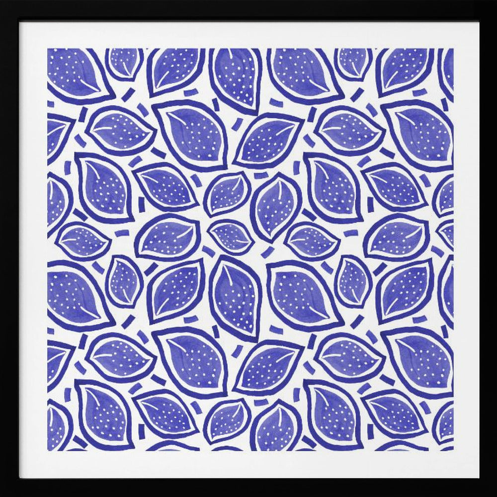 Navy Blue Scattered Leaves Polka Dot | Poster