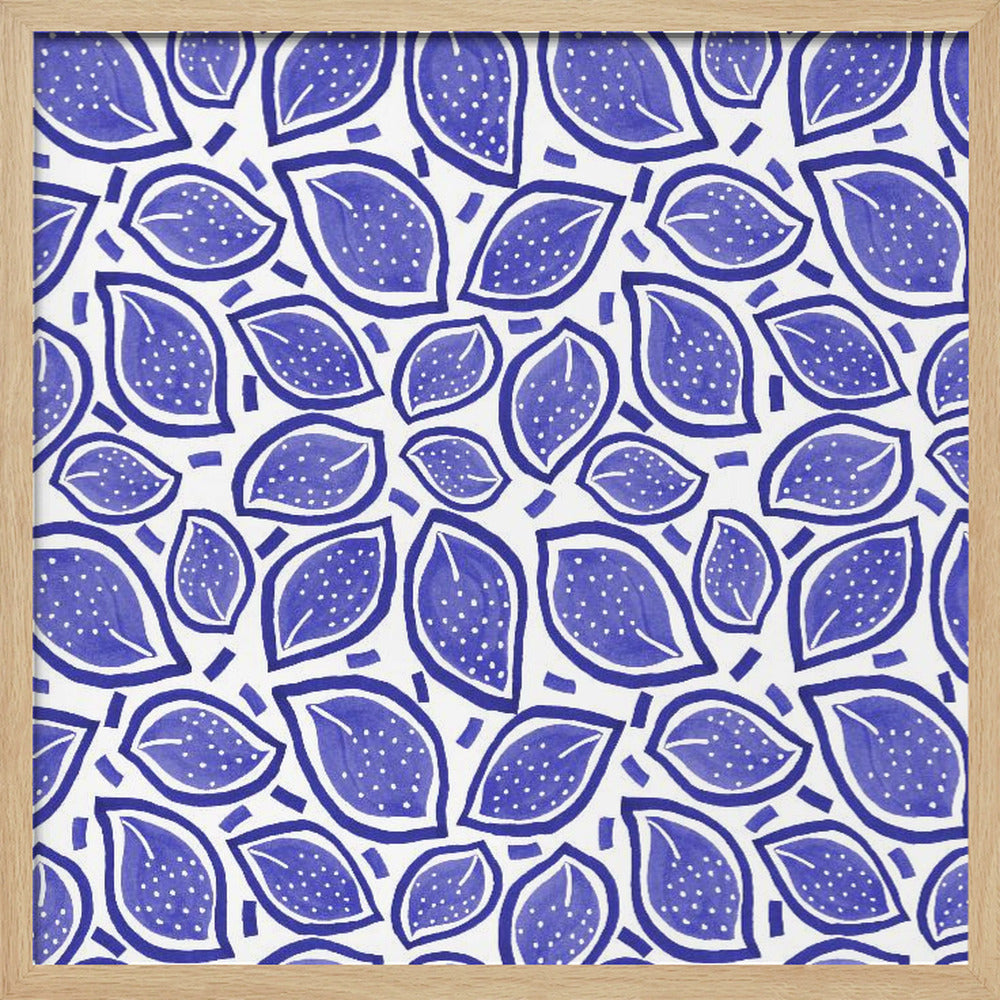 Navy Blue Scattered Leaves Polka Dot | Poster