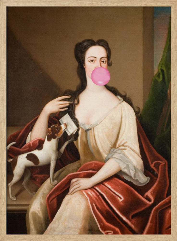 Renaissance Bubble Gum Portrait and Dog / Altered Art | Poster