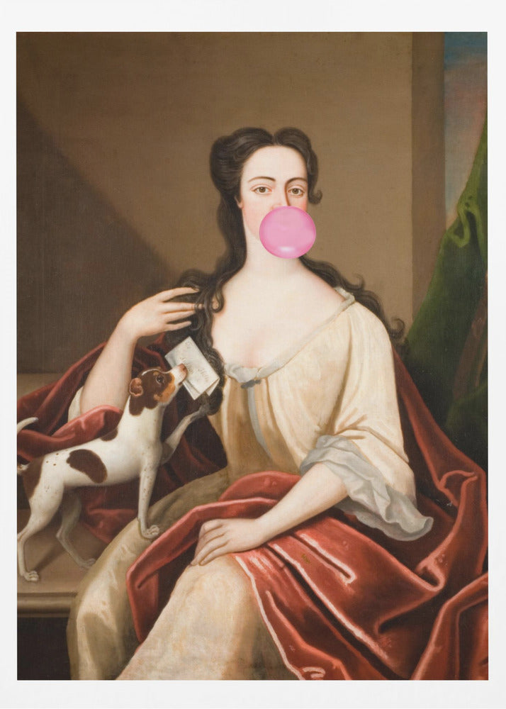 Renaissance Bubble Gum Portrait and Dog / Altered Art | Poster