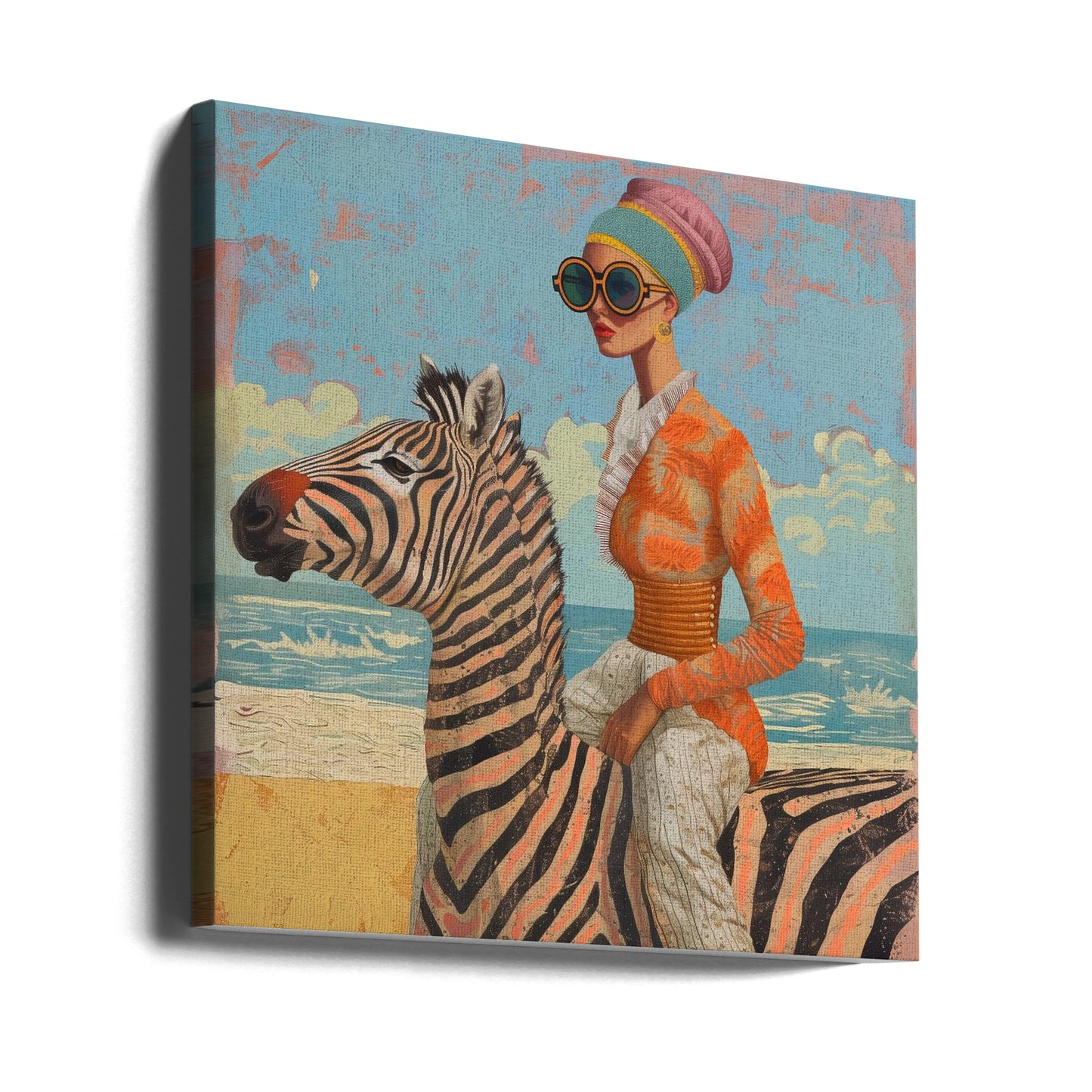 Kvinde og zebra | Lærredsbilleder