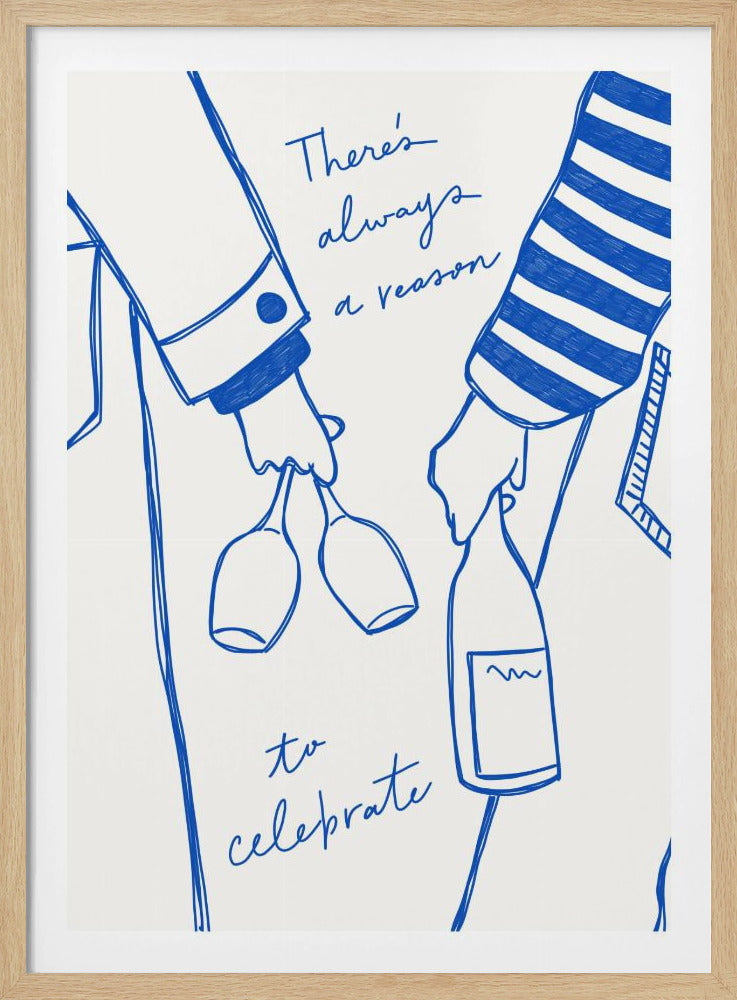 Woman holding wine bottle and wine glass (Blue) - Wine Vin Femme Bleu | Poster