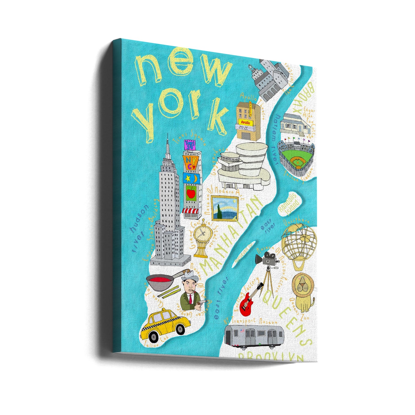 Fargerikt illustrert kart over New York av kartkunstner Carla Daly | Lerretsbilder