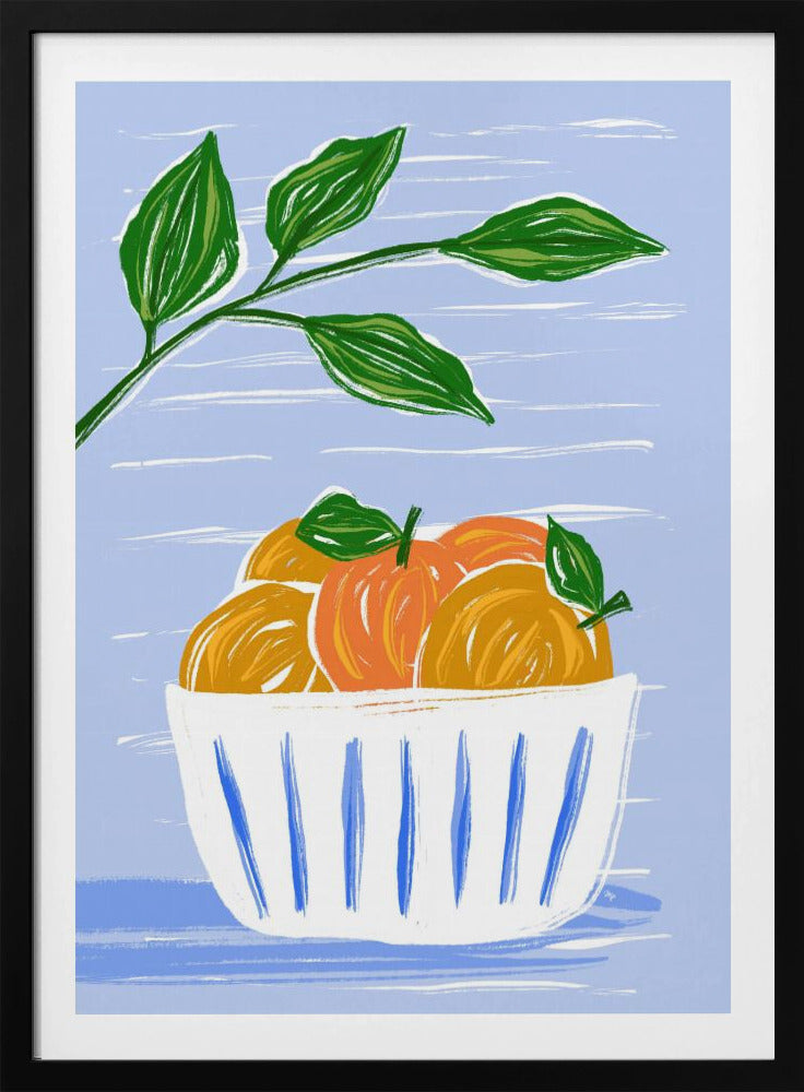 Oranges And Leaves In A White Bowl | Poster