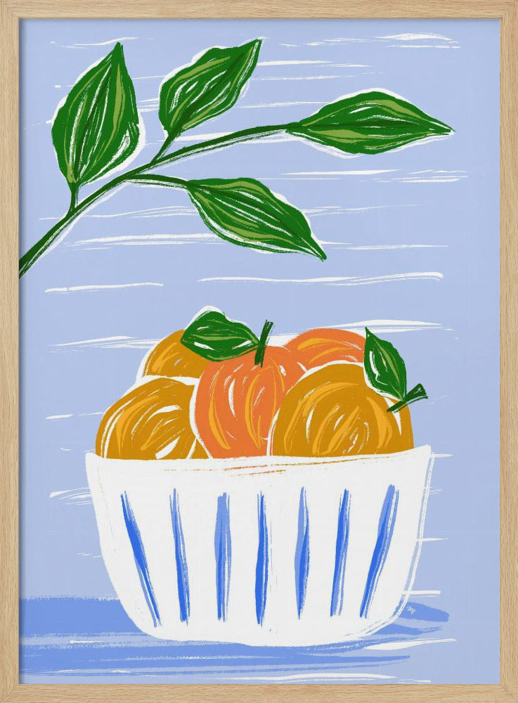 Oranges And Leaves In A White Bowl | Poster