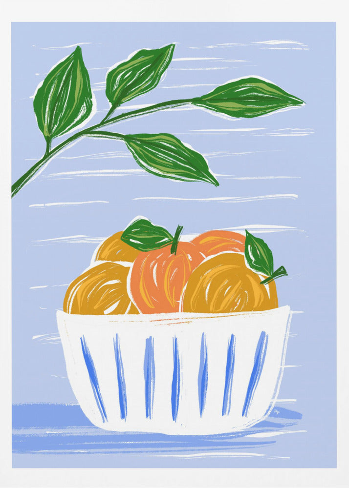 Oranges And Leaves In A White Bowl | Poster