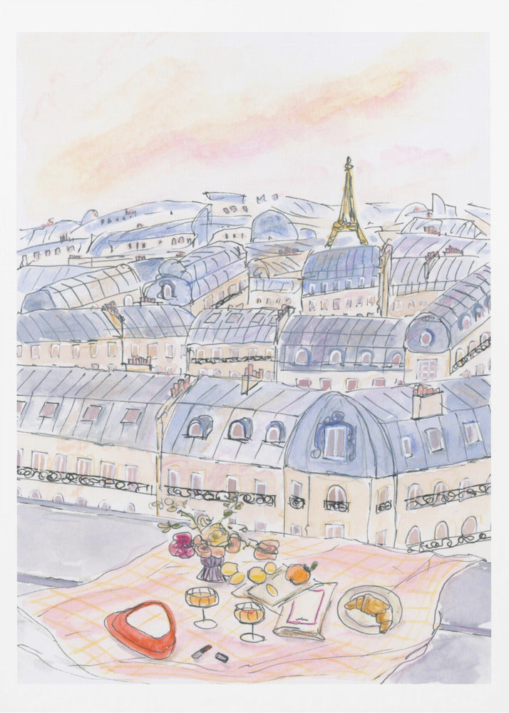 Parisian Rooftop Picnic With Eiffel Tower Views | Poster