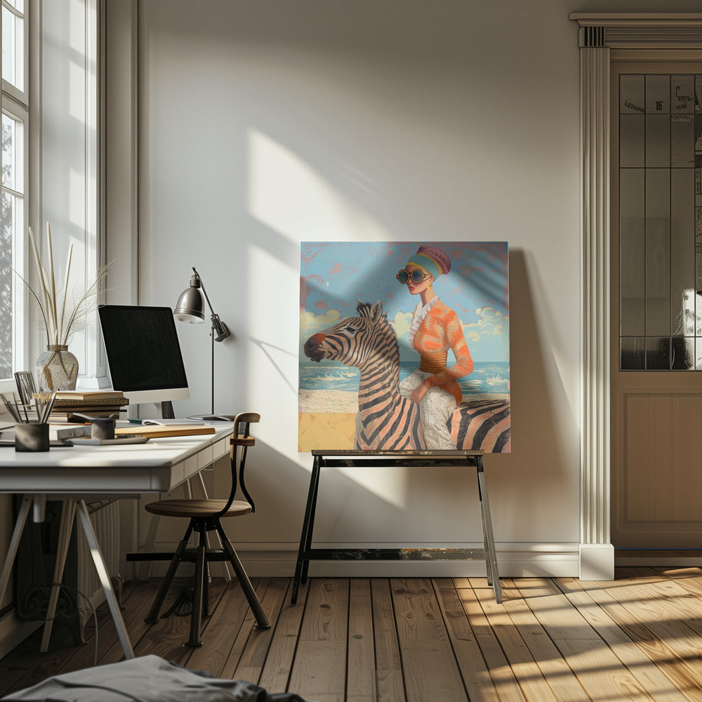 Kvinde og zebra | Lærredsbilleder