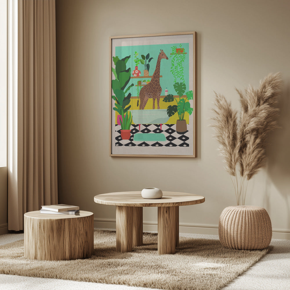 Giraffe Bathtime | Poster