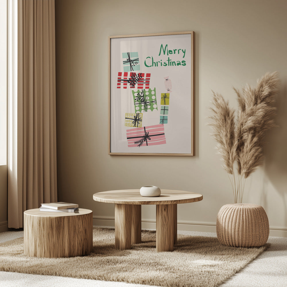 Wobbly pile of Christmas presents | Poster