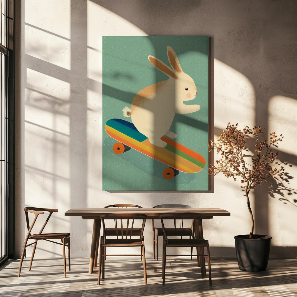 Lapin sur skateboard | Tableaux sur Toile