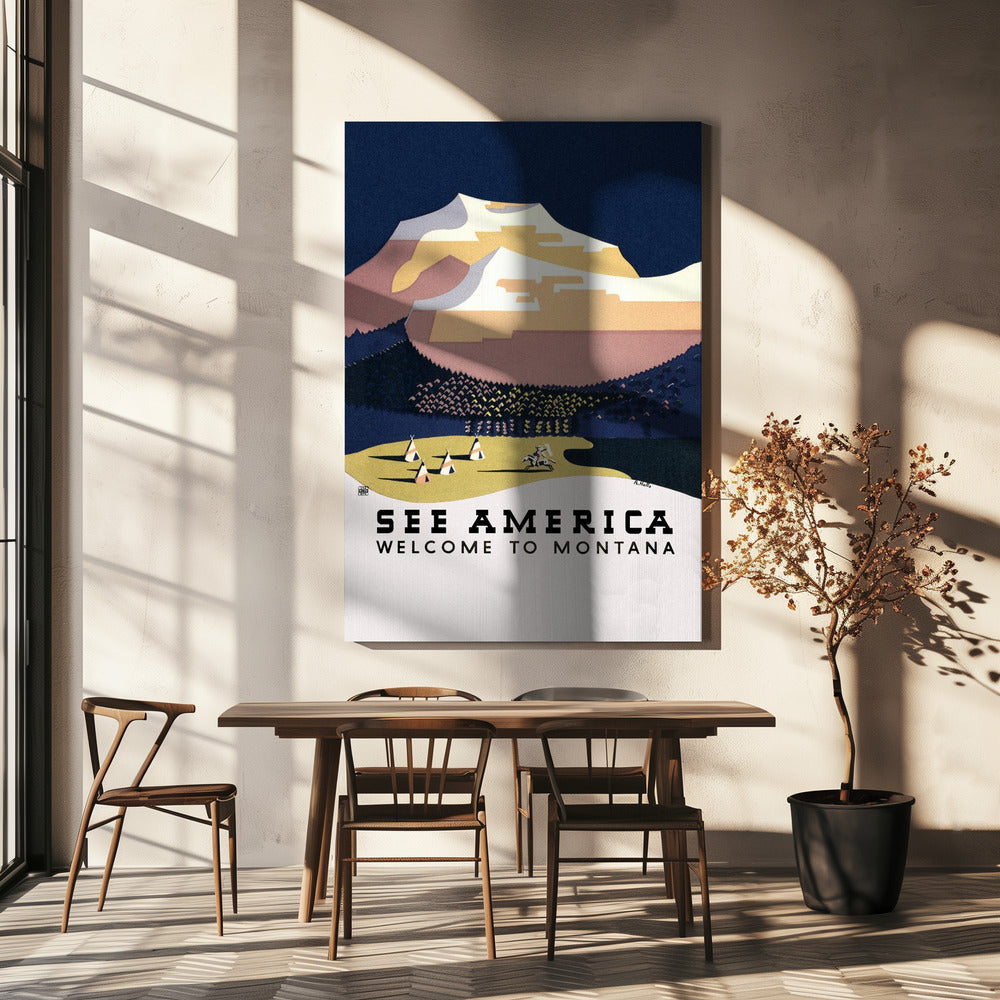 Vedi America. Benvenuti nel Montana (1936) Viaggi Poster - Stampe d’Arte Di Richard Halls | Stampe su Tela