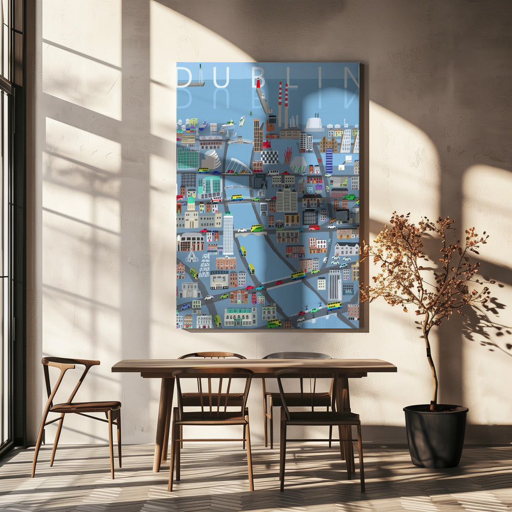 Illustrert utsikt over Dublin by, Irland av kunstneren Carla Daly | Lerretsbilder