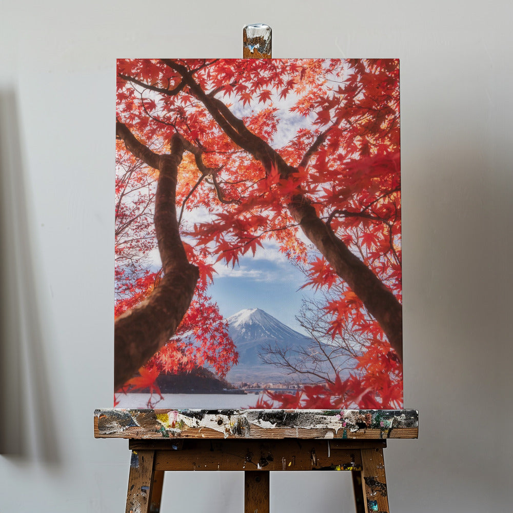 Berget Fuji faller i höstlöven | Canvas