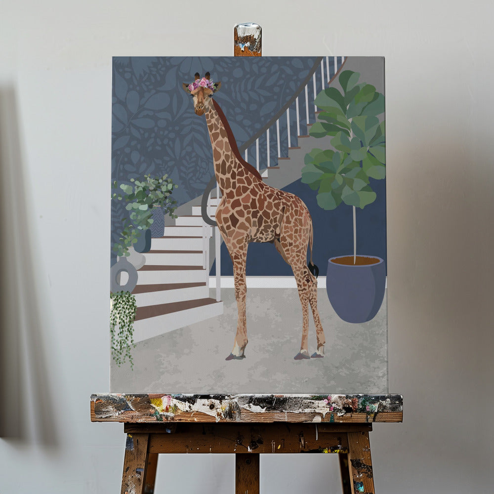 Giraffe an der Treppe | Leinwand-Bilder