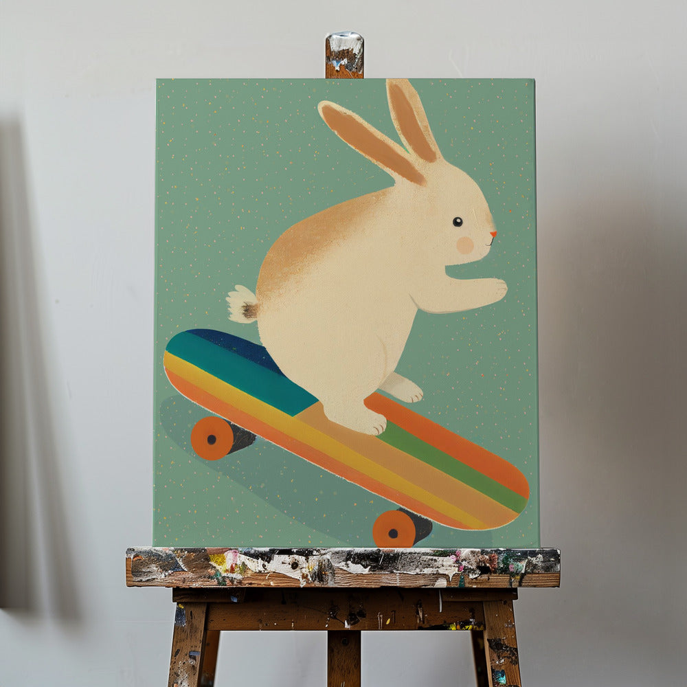 Lapin sur skateboard | Tableaux sur Toile
